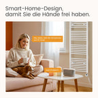 EMKE WiFi Badheizkörper Elektrisch 750x400 mm - Gebogen Handtuchheizkörper Elektrisch, Elektrischer Handtuchwärmer Handtuchtrockner Handtuch Heizkörper Bad mit Thermostat und Heizstab - 300W, Weiß