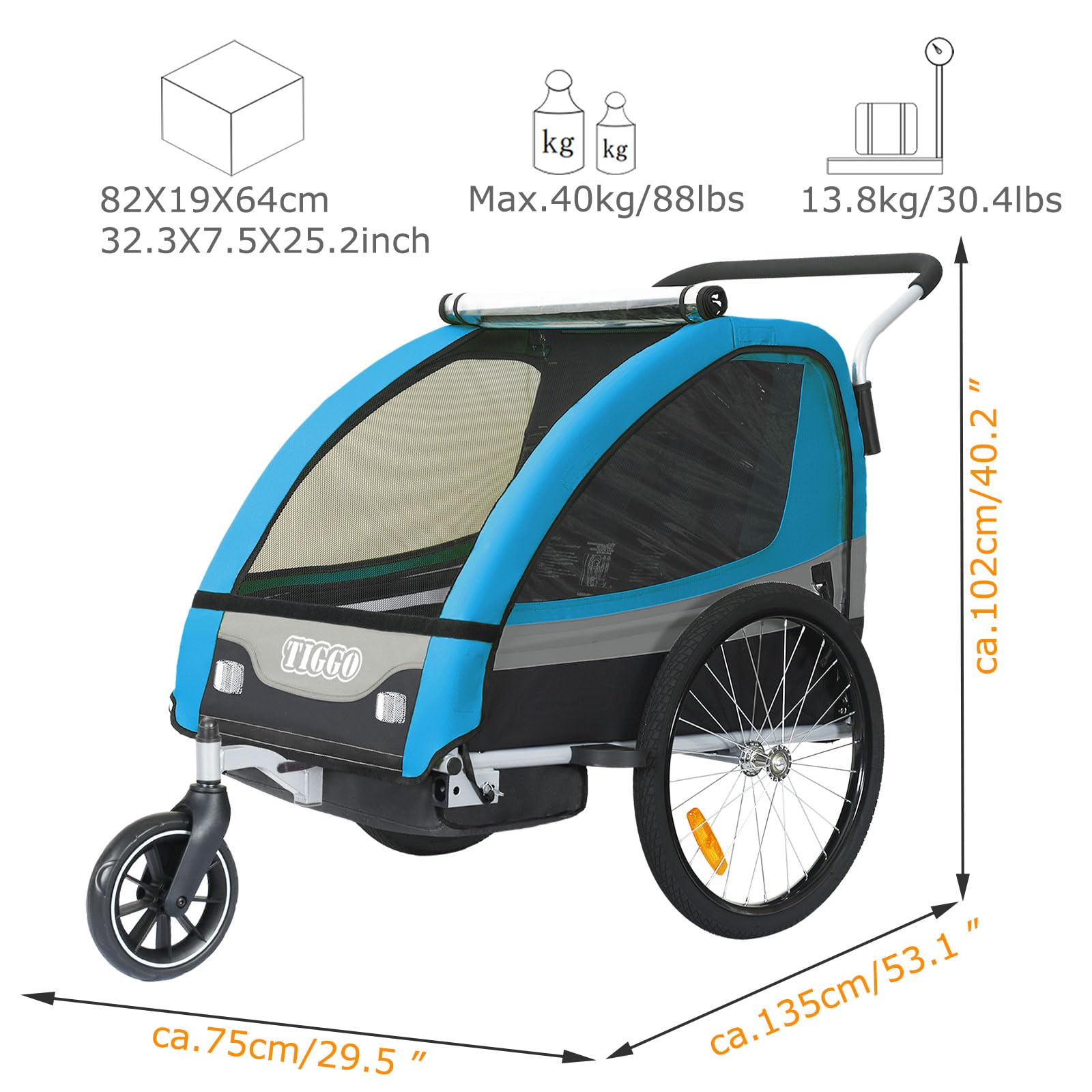 Tiggo Kinderanhänger Jogger 2 in 1 Kinderfahrradanhänger Fahrradanhänger Anhänger 50402