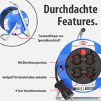 Brennenstuhl Garant Kompakt Kabeltrommel/Kabelrolle mit 4 Steckdosen (15m Kabel in schwarz, aus Spezialkunststoff, Made in Germany)