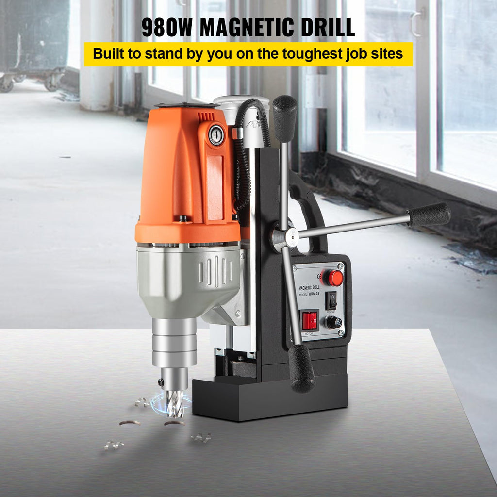 Mophorn Bohrmaschine, magnetisch, 980 W, 35 mm, maximale Magnetkraft 10.000 N, Tiefe 50 mm, Bohrsystem