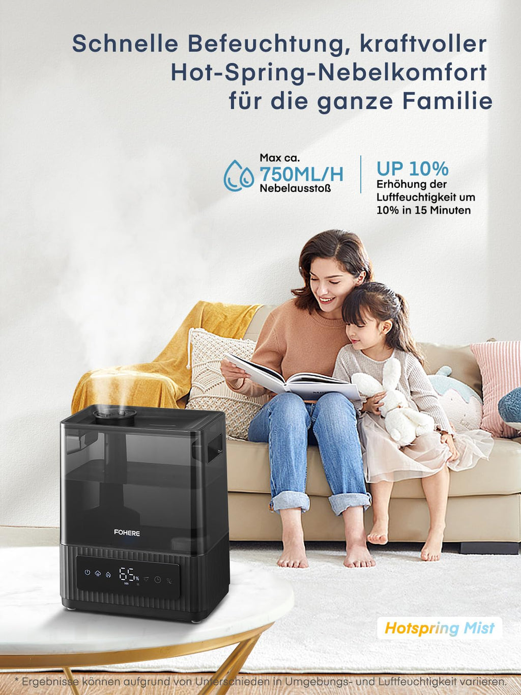 FOHERE Luftbefeuchter fürs Schlafzimmer, 6L Leiser Luftbefeuchter mit warmem und kühlem Nebel, 60H Laufzeit, Öldiffusor, Schlafmodus, 12H-Timer, Licht für heim Kinderzimmer Pflanzen Baby Kind