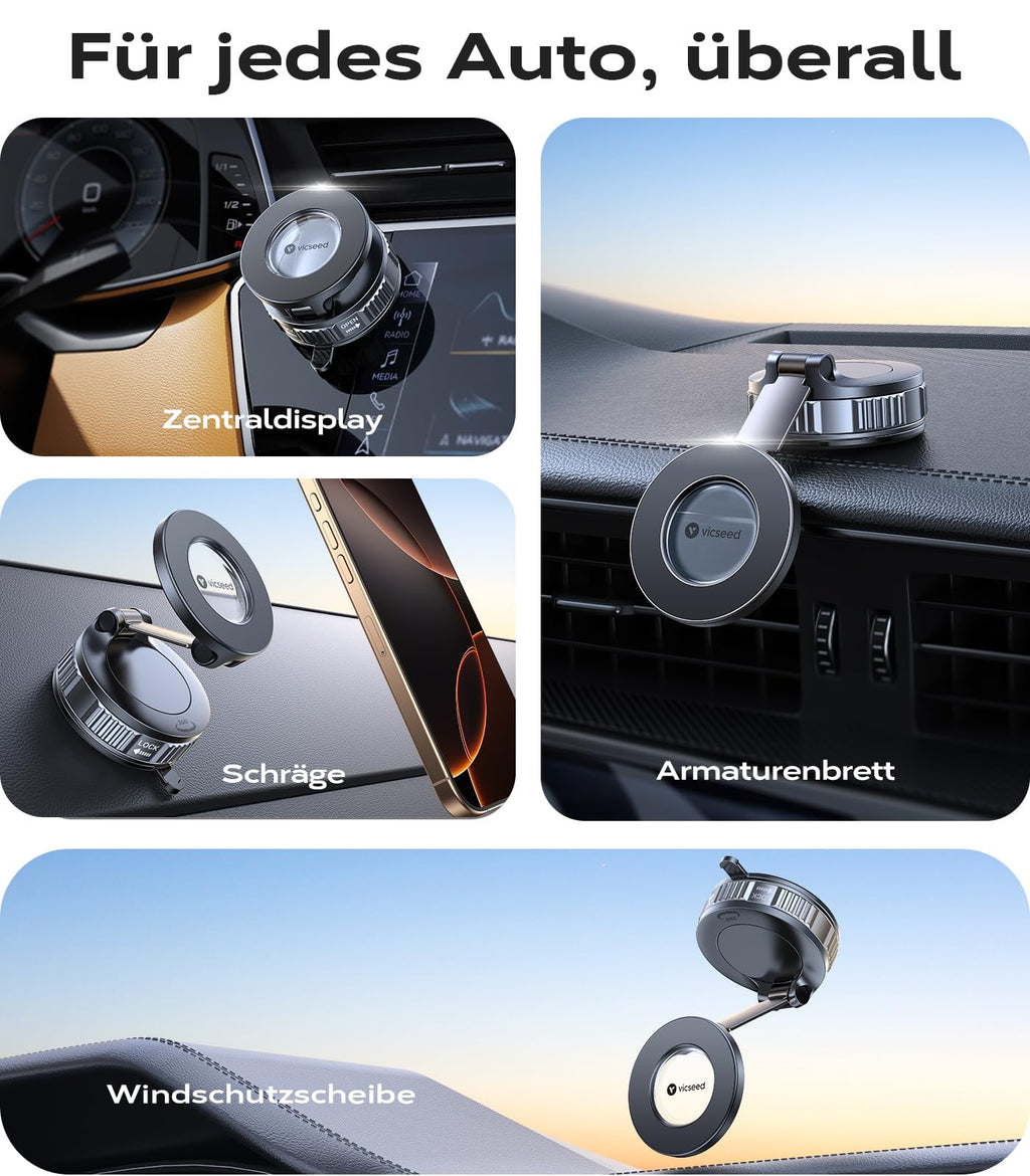 VICSEED Militärische Handyhalterung Auto Magnet für Magsafe Autohalterung [20XN55 Magnets & 20KG Vakuum Saugnapf] 360°Drehbar Magnetische Kfz Handy Halterung Auto für iPhone17 Pro Samsung Alle Handy