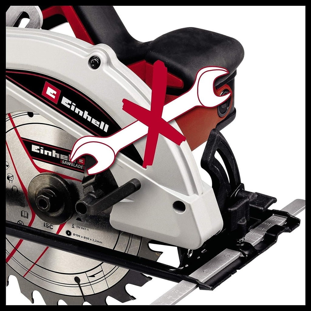 Einhell Handkreissäge TC-CS 1410 (1410 W, Sägeblatt Ø190 x Ø30 mm, max. Schnitttiefe 67 mm, Spaltkeil, Spindelarretierung, werkzeuglose Einstellung von Schnitttiefe und Neigungswinkel)
