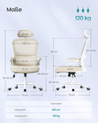 SONGMICS Bürostuhl, Schreibtischstuhl, ergonomischer Netzstuhl, mit doppellagigem Netzgewebe, atmungsaktiv, Adaptive Lendenstütze, verstellbare Kopfstütze, für Homeoffice, sandbeige OBN041L01
