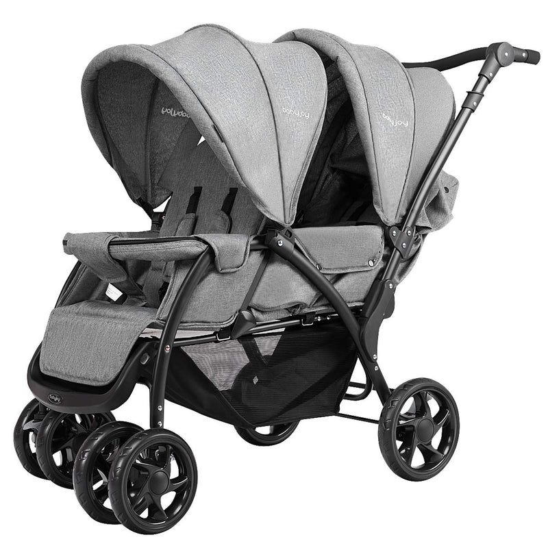GOPLUS Geschwisterwagen Zwillingswagen, Kinderbuggy Klappbar, Buggy Zwilinge, Kinderwagen Babybuggy, Babywagen Grau, für Babys ab 6 Monate (Grau)