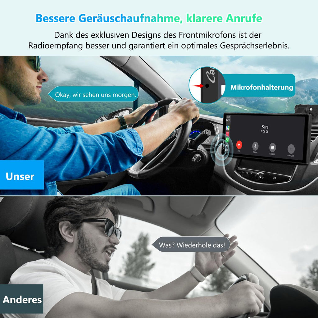 Carpuride V92 Tragbares Autoradio Kabellos Carplay & Android Auto, 10,26 Zoll 1080P HD Touchscreen Radio mit BT 5.0, Mirror Link Halterung Truck RV Armaturenbrett