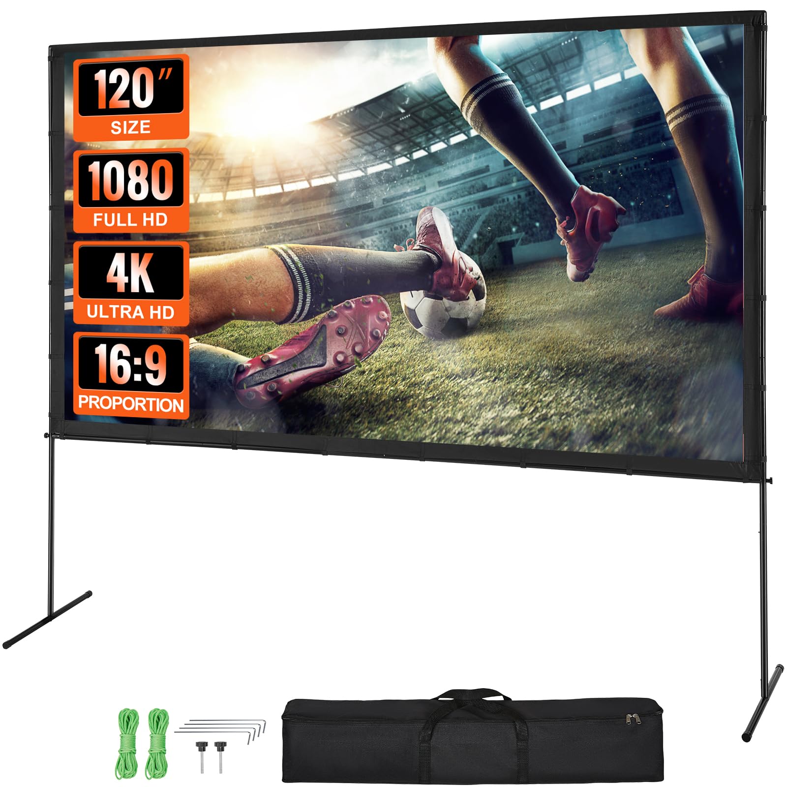 VEVOR Projektion Beamer Leinwand mit Ständer 120 Zoll HD 4K Outdoor Indoor Projektor Screen Schnelles Klappbare Tragbare Filmleinwand 16: 9 für Heimkino, Camping, Freizeitveranstaltungen usw. Schwarz
