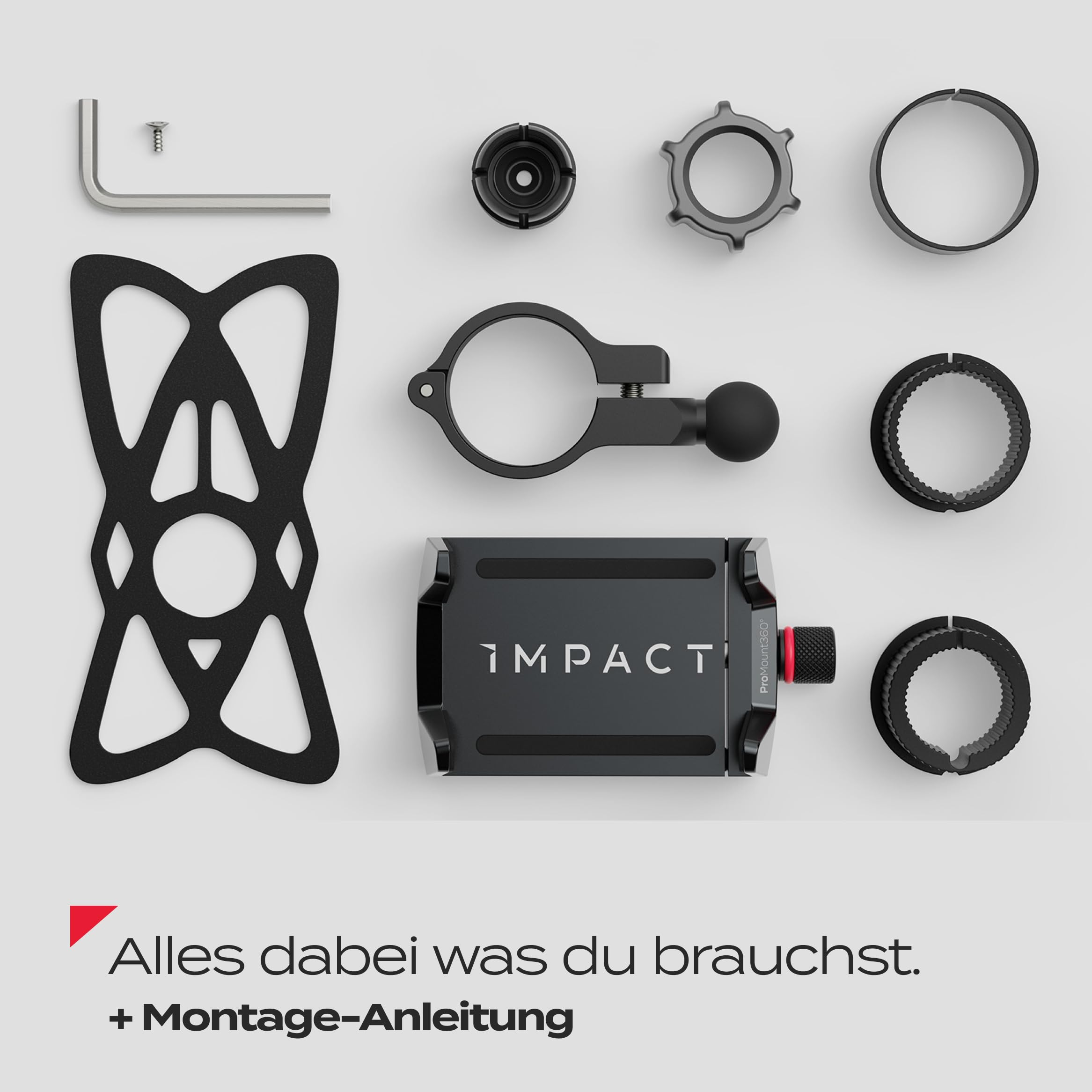 Impact® Pro Mount 360° - Handyhalterung Fahrrad [Smartphone KOMPATIBEL 4-7 Zoll] - Handyhalter Fahrrad - Handyhalterung für Fahrrad Lenker mit Kugelgelenk & Sicherheitsgummi - iPhone 14 15 Pro Max