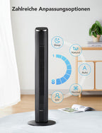 GoveeLife Intelligente leiser Turmventilator, 75° Oszillierende Ventilatoren mit App- und Sprachfernbedienung, 6.3m/s Geschwindigkeit 8 Geschwindigstufen 5 Modi 24 Std-Timer, mit Kühlung