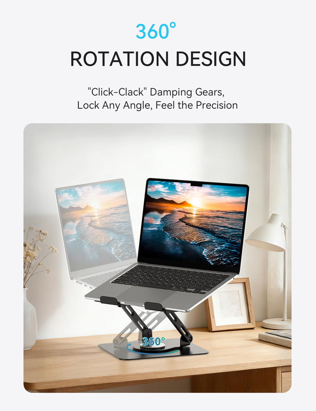 SOUNDANCE Laptopständer mit 360° drehbarer Basis, Ergonomische Computererhöhung für Schreibtisch, Einstellbare Höhe, Faltbare Laptophalterung, Stabile Unterstützung 10-15,6 Zoll Notebook, Schwarz