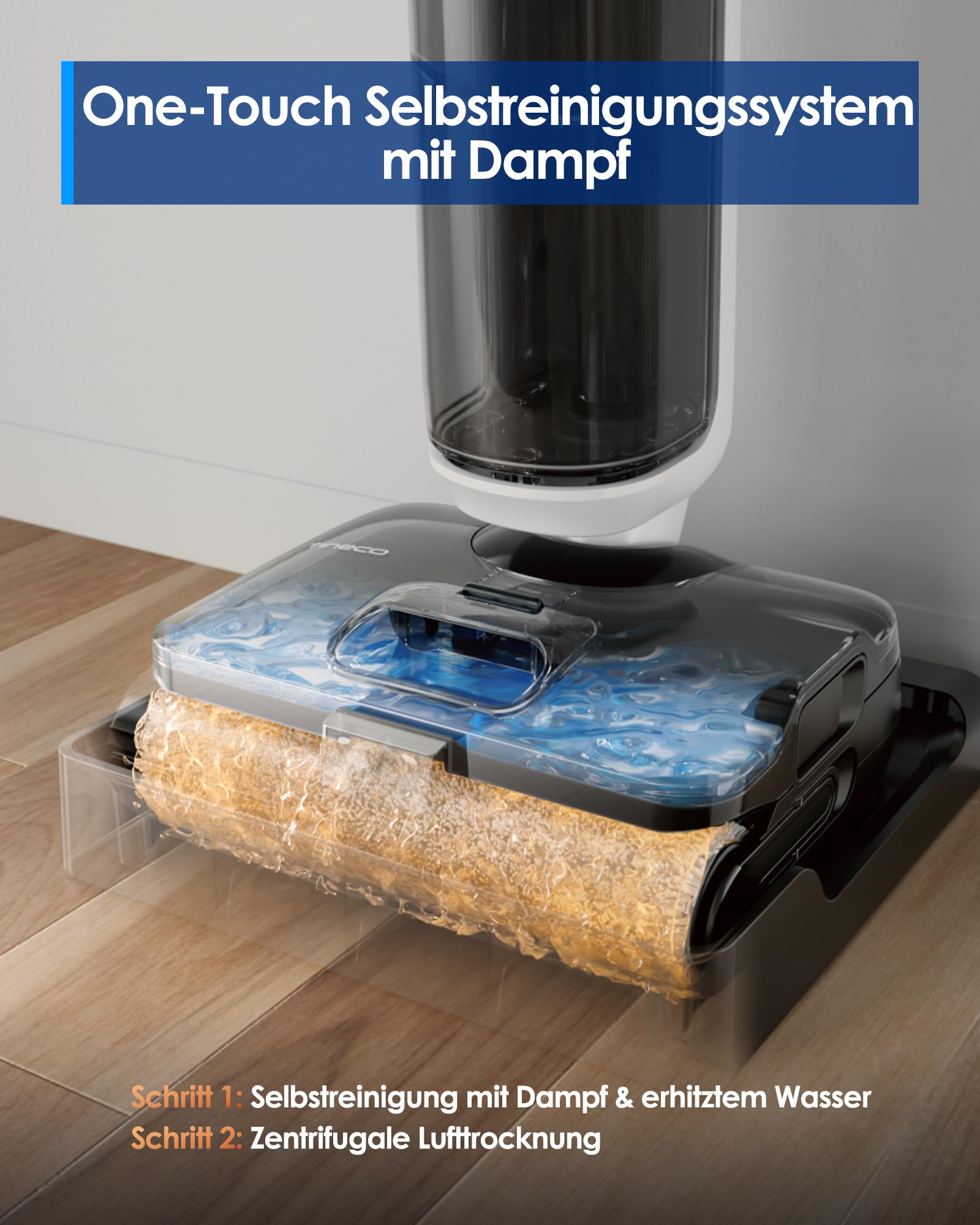 Tineco FLOOR ONE S6 Stretch Steam Nass Trockensauger, 160 °C Tineco BoostSteam, Anti-Verwicklungs-Design, FlashDry Selbstreinigung, Dampfreiniger mit Kabel für eingetrocknete Flecken und Fugen