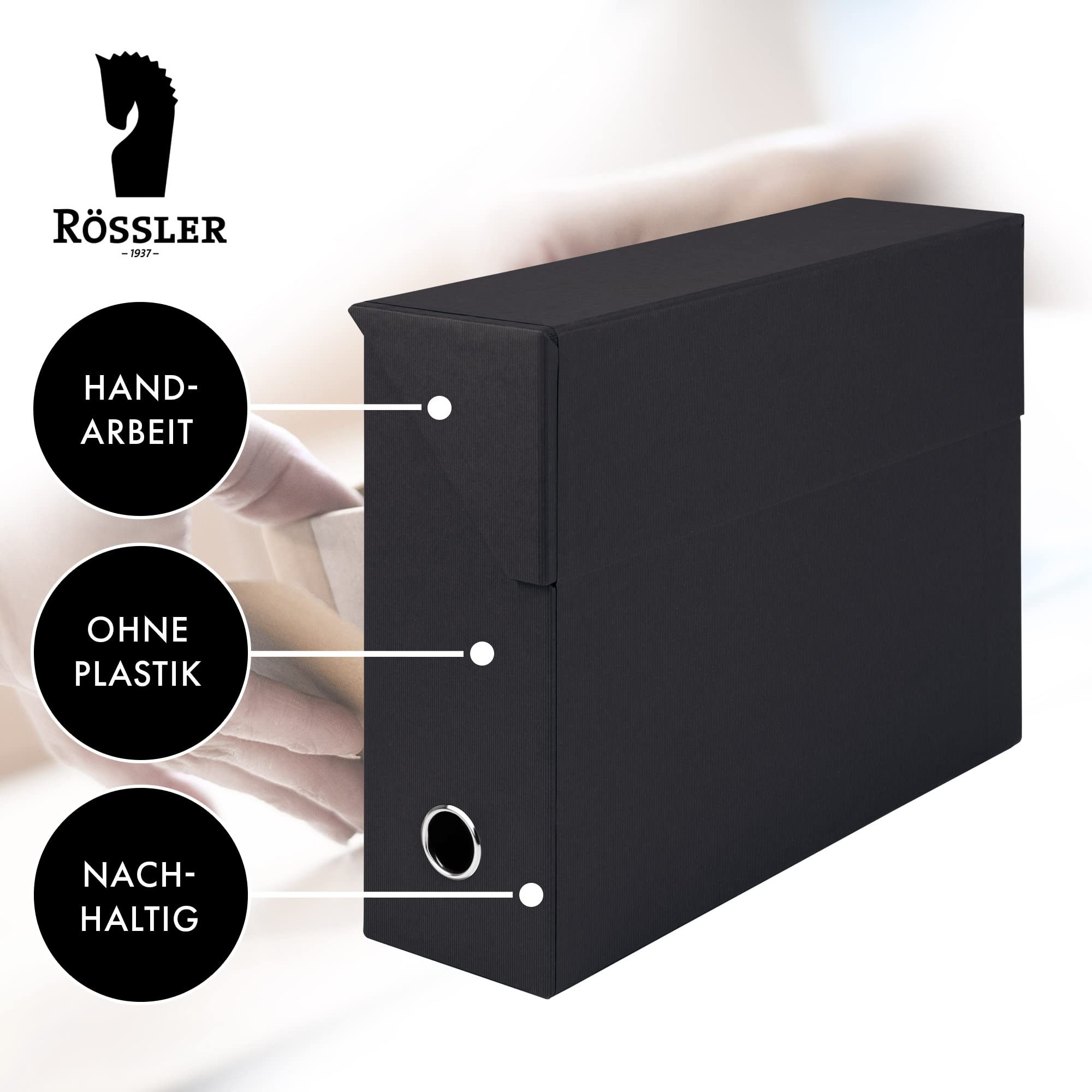 Rössler SOHO Archivbox A4 |Aufbewahrungsbox mit Deckel Pappe | Dokumentenbox A4 | Box mit Deckel | Aufbewahrungsbox mit Deckel Karton | 335 x 95 x 255 mm | 1 Stück | Farbe: Schwarz