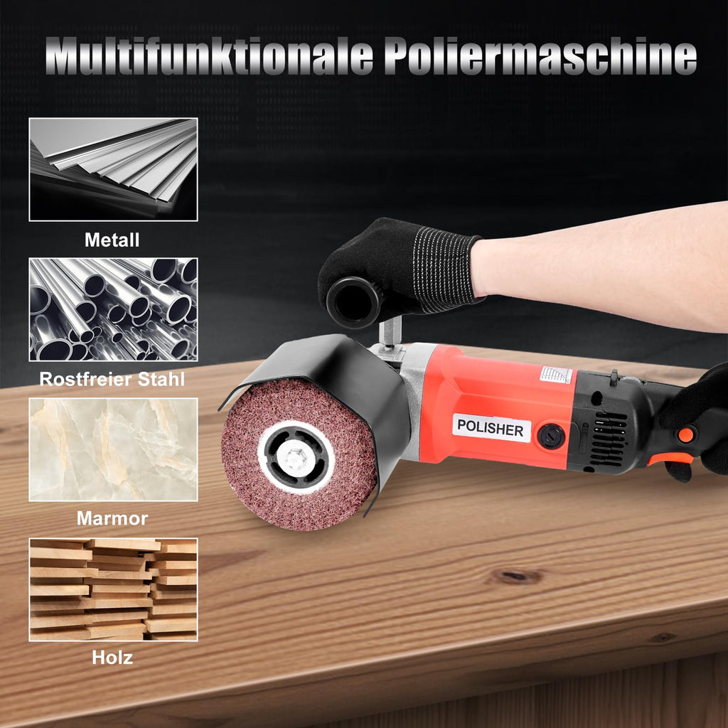 HYCHIKA 1400W Satiniermaschine, Bürstenschleifer zur Renovierung von Oberflächen, Holz Renovierungsschleifer 8 Gänge Variabler Drehzahlbereich 600-3600RPM, Metall Schleifmaschine Bürstmaschine