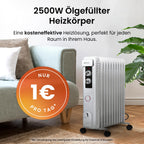 Pro Breeze 2500W Ölradiator mit 11 Heizrippen, Elektrischer Heizkörper, 24h Timer, Ölradiator energiesparend, 3 Heizstufen, Einstellbares Thermostat & Sicherheitsabschaltfunktion - weiß