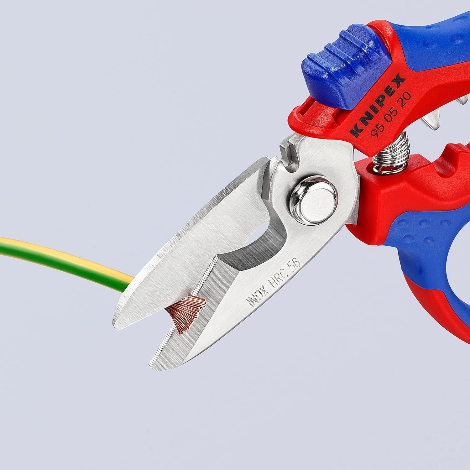 KNIPEX Gewinkelte Elektrikerschere spiegelpoliert mit Mehrkomponenten-Hüllen, glasfaserverstärkt 180 mm, 95 05 20 SB
