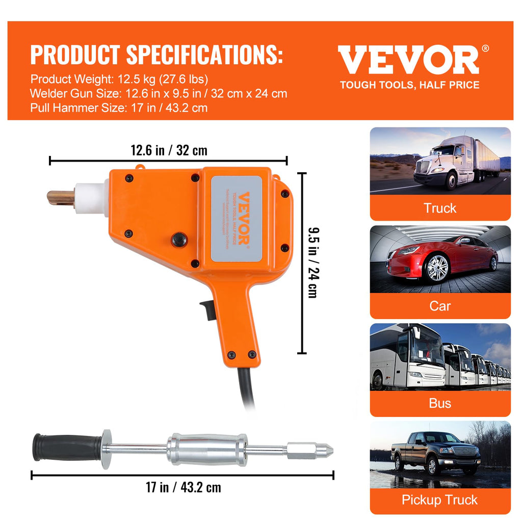VEVOR Ausbeulspotter 800 VA 220 V 1600 A Ausbeul-Set Dellenlifter Punktschweißgerät inkl. verschiedener Elektroden Ausbeulwerkzeug zur professionellen Reparatur von Kfz Karosserien