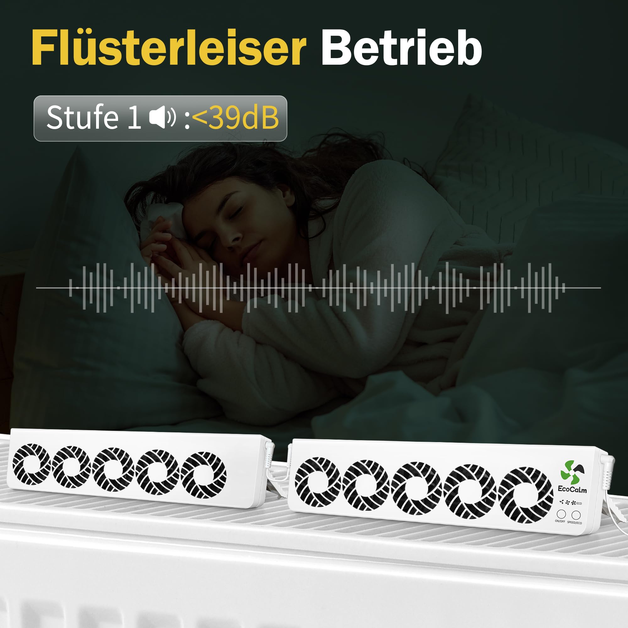 ecoCalm Heizkörper Ventilator Duo Set mit 10 Verbesserten Lüfter, Intelligenter Heizkörperverstärker Erhöhen die Effizienz der Heizung und Sparen Energie