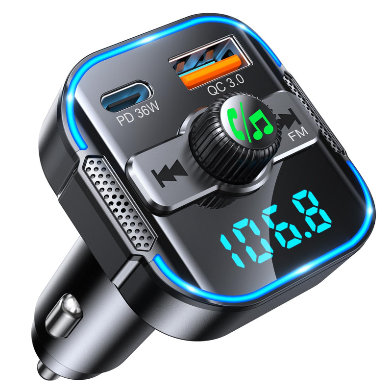 Glangeh FM Transmitter Auto Bluetooth Schnelles Autoladegerät 54W (PD 36W & QC3.0 18W) - Dual Mikrofon Bluetooth Adapter Auto Zigarettenanzünder, unterstützt Siri-Assistent & Freisprecheinrichtung