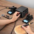 Pyrography Machine, 100W Holzbrenner Set mit 2 Stiften und 33 Tlg Drahtspitzen, Brandmalstation Brennkolben Brandmalerei Brandmalgeräte einstellbar von 0-750°C, Doppelanschluss, für Holz Leder Kürbis