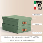 Leitz Puro Flache Aufbewahrungsbox mit Deckel, Medium, 2er-Set, Box 8 L, stapelbar, Organizer-Box für Regale und Schränke, FSC-Karton, für Büro und Home Office, 26 x 35 x 10 cm, Grün, 61480050