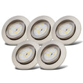 B.K.Licht - 5er Set LED Einbaustrahler 230V dimmbar in Stufen, schwenkbar, Lochdurchmesser 68mm, LED Spot, flach, Deckenspots, Spots, Einbauleuchten, Einbauspots, 82x28 mm, Matt-Nickel