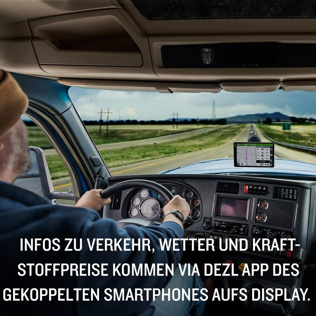Garmin dēzl LGV 610 EU – LKW-Navigationsgerät mit Farbdisplay, vorinstallierten EU Karten (46 Länder), fahrzeugspezifischem Routing, Echtzeitdienste & Zielorte mit Satellitenbildern