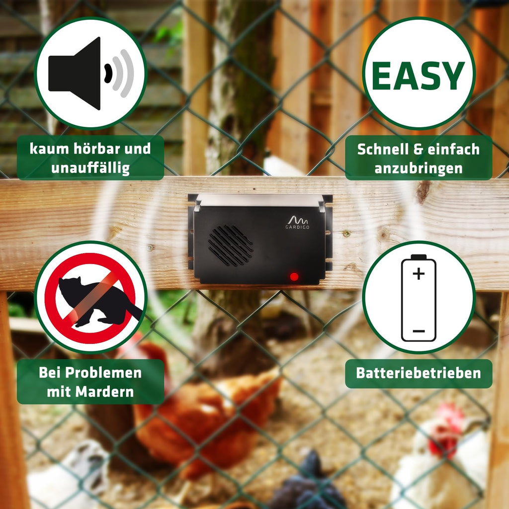 Gardigo® Marderschreck Marder-Frei Mobil - 2er Set | Marderschreck Auto | Ultraschall Marderabwehr | Marderschreck Auto Batteriebetrieben | Marderschutz für KFZ, Motorraum, Dachboden, Haus, Garten