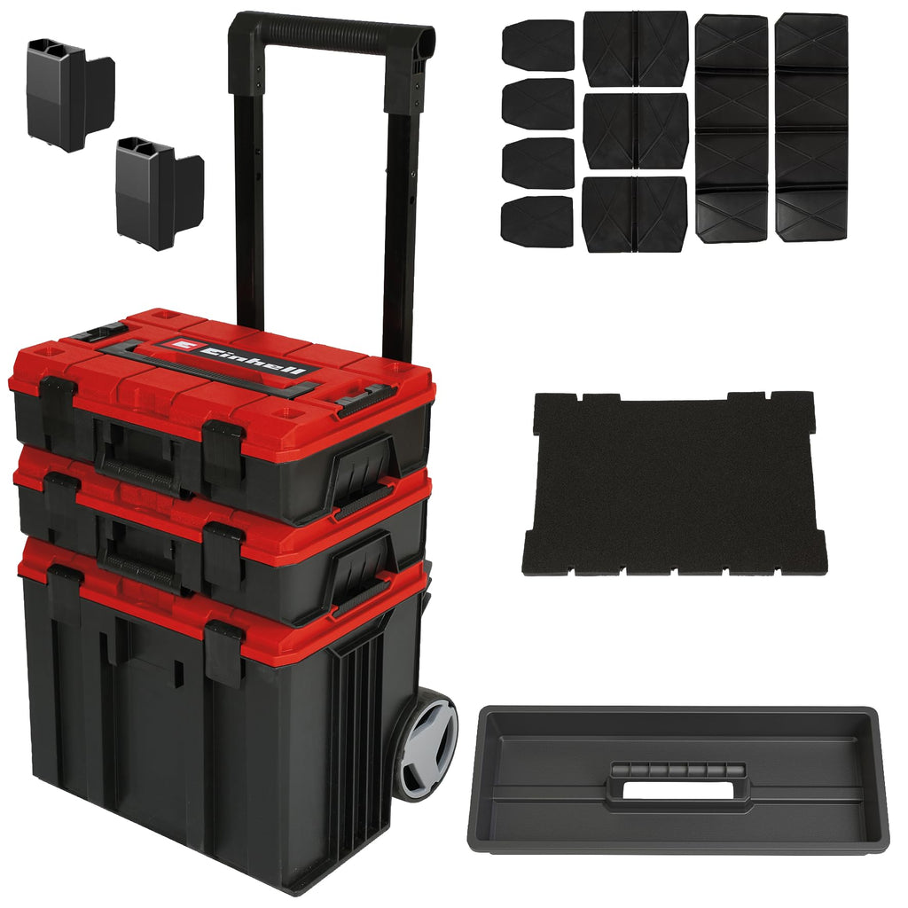 Original Einhell E-Case Tower Systemkoffer-Set (max. 120 kg, bestehend aus 3 Koffern inkl. Zubehör, Aufbewahrung & Transport von Zubehör und Werkzeug, stapelbar, verknüpfbar)