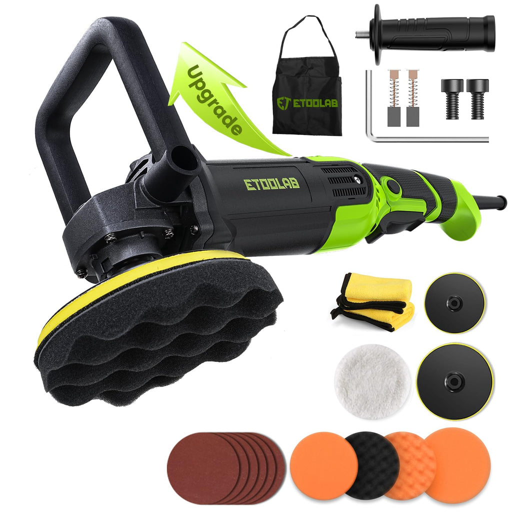 ETOOLAB Upgrade Auto Poliermaschine [2025 Verbessert] 1300W, 7 Variable Geschwindigkeit, 22 tlg, Poliermaschine Set mit 152/178mm Polierpad, für Auto Boot KFZ