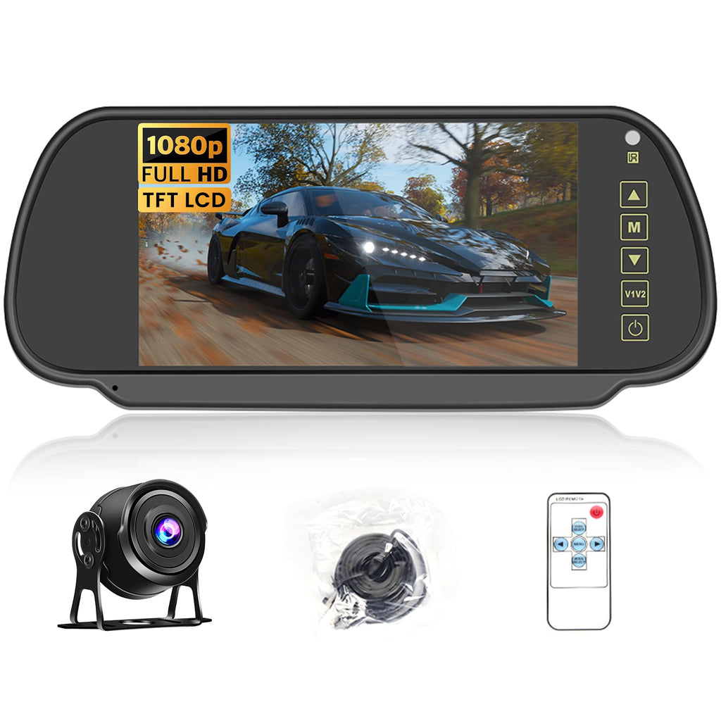 Hikity Rückfahrkamera Set mit 7" LCD Monitor & AHD Rückfahrkamera mit Stabilem Signal, IP66 Wasserdicht, IR Nachtsich Auto Rückfahrkamera 4Pin 15M für LKW/Anhänger/Bus/Van(12-24 Volt)