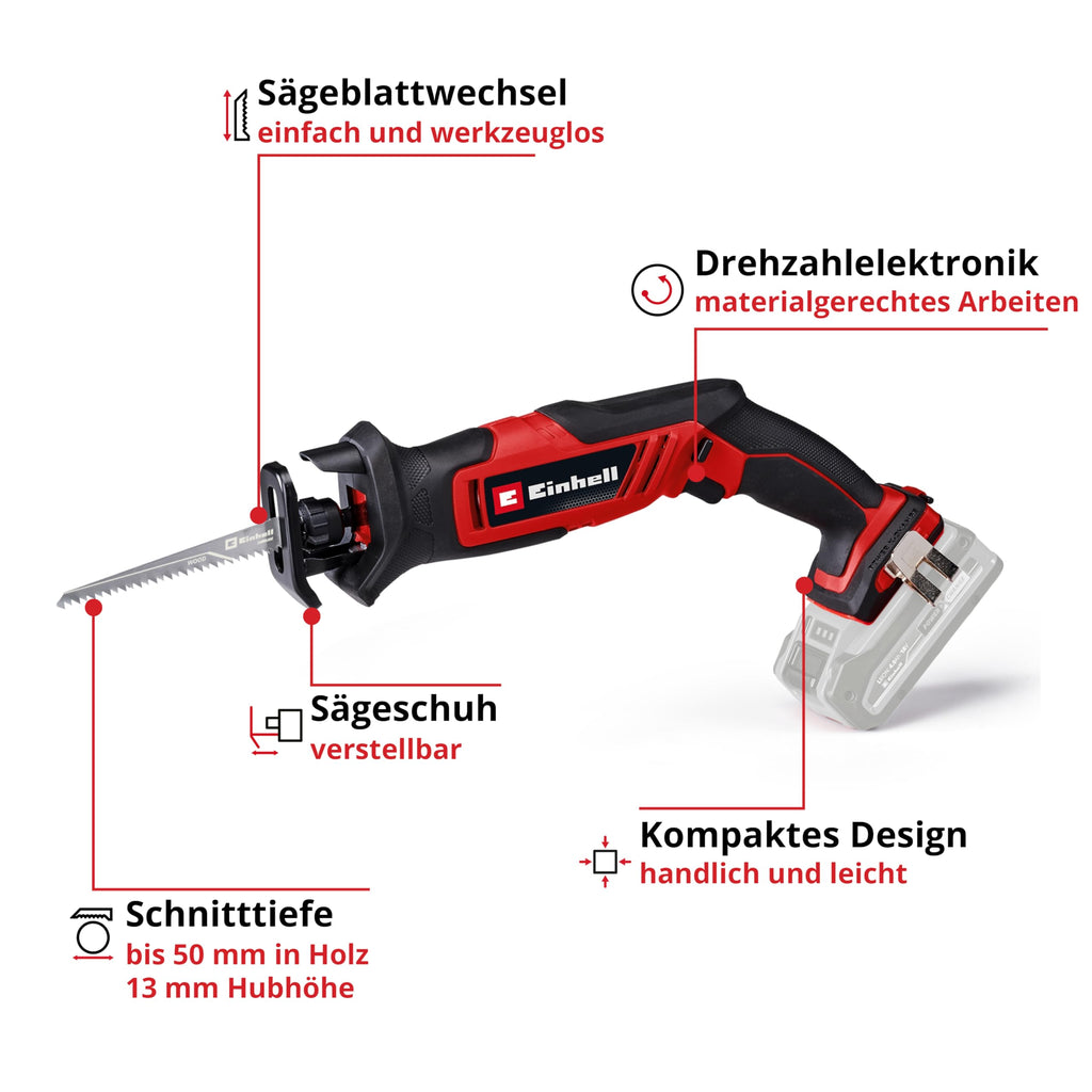 Einhell Akku-Universalsäge TE-AP 18/13 Li-Solo Power X-Change (18 V, 13 mm Hubhöhe, 50 mm Schnitttiefe Holz, handliches Design, inkl. Zubehör, ohne Akku)