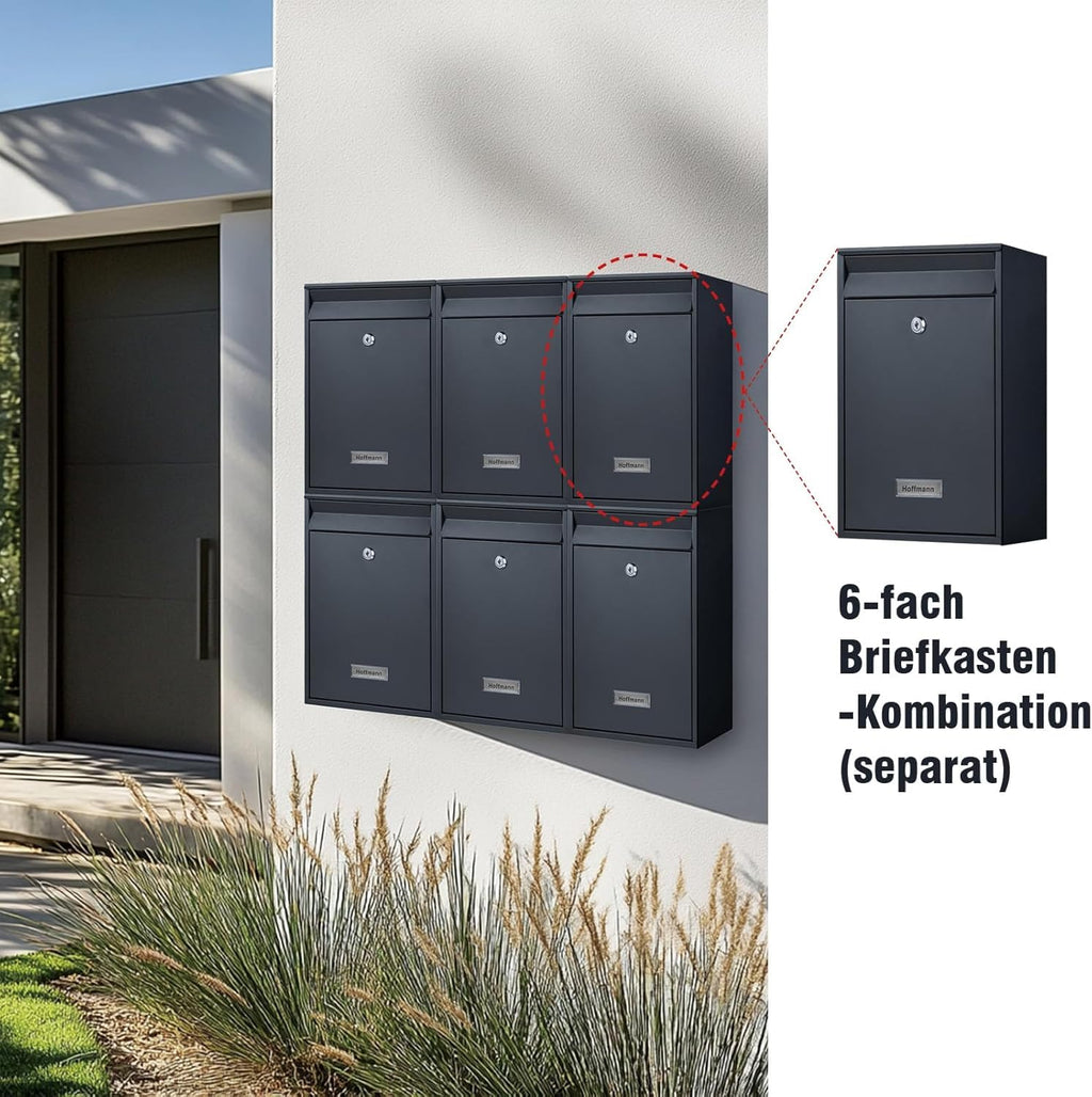 Zedelmaier Mehrfamilienhaus personalisiert 6er Briefkastensysteme DIN C4 Briefkastenanlage Briefkästen Wandbriefkasten Postkasten inkl. 4 Schlüsseln 26x35x8,5cm Anthrazit XL