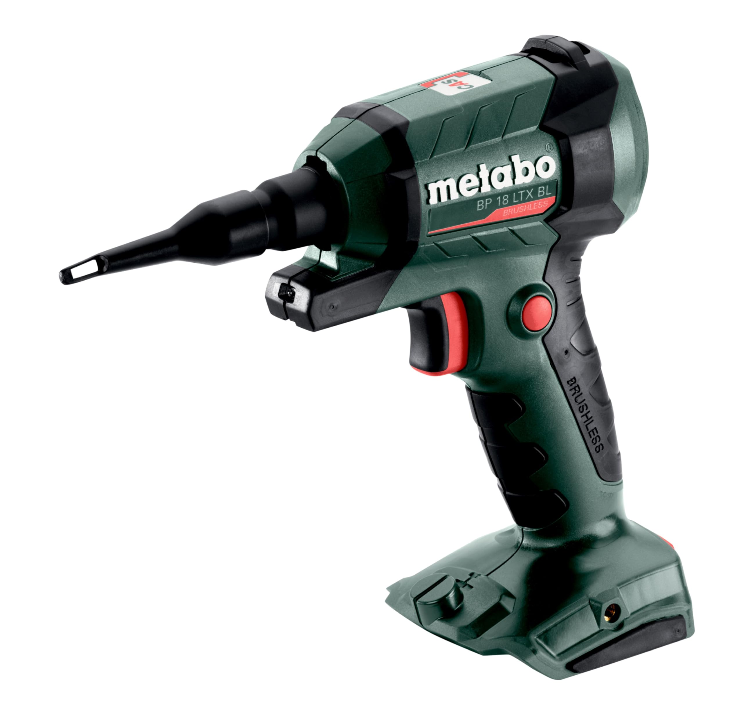 metabo Akku-Blaspistole BP 18 LTX BL - 18V, Brushless Motor, 0.7 m³/min Luftmenge, 122 m/s Luftgeschwindigkeit, LED-Arbeitslicht - Vielseitig für Reinigen, Ausblasen, Aufpumpen und Entlüften