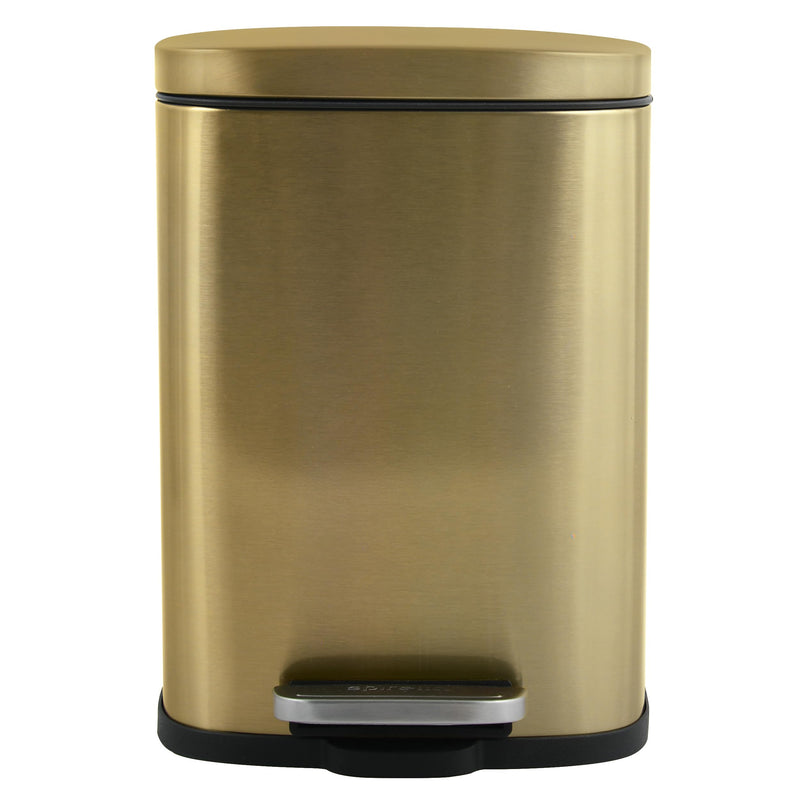 Spirella - Badezimmer Mülleimer mit Fußpedal Modell Akira - Hochwertiger Edelstahl - Leise Schließfunktion Easy-Close - Gebürstetes Gold - 5L - Badaccessoires