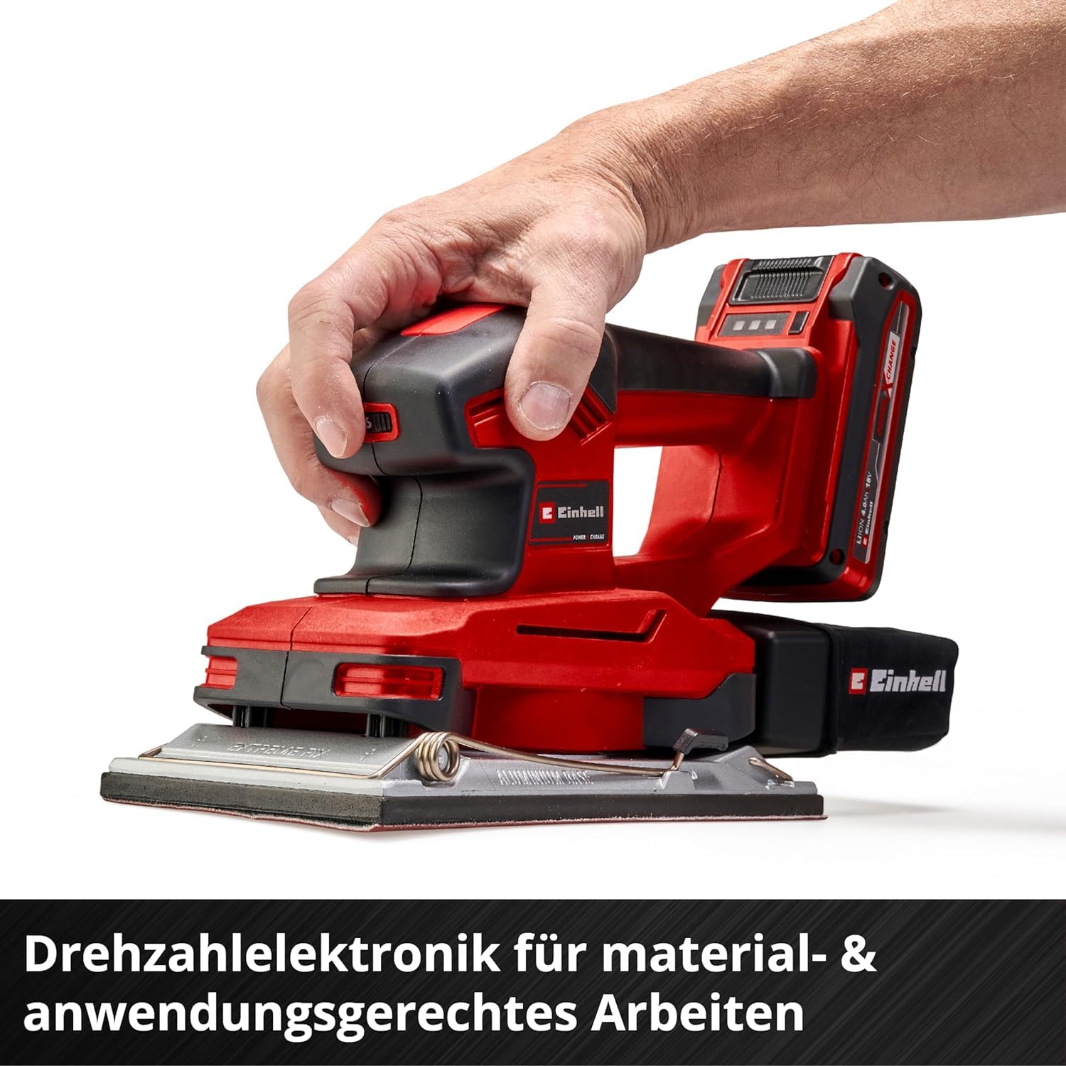 Einhell Akku-Schwingschleifer TE-OS 18/230 Li Solo (Drehzahlelektronik, Micro-Klett, Fußplatte aus Aluminium, Staubfangsack, inkl. 3x Schleifpapier, ohne Akku und Ladegerät)