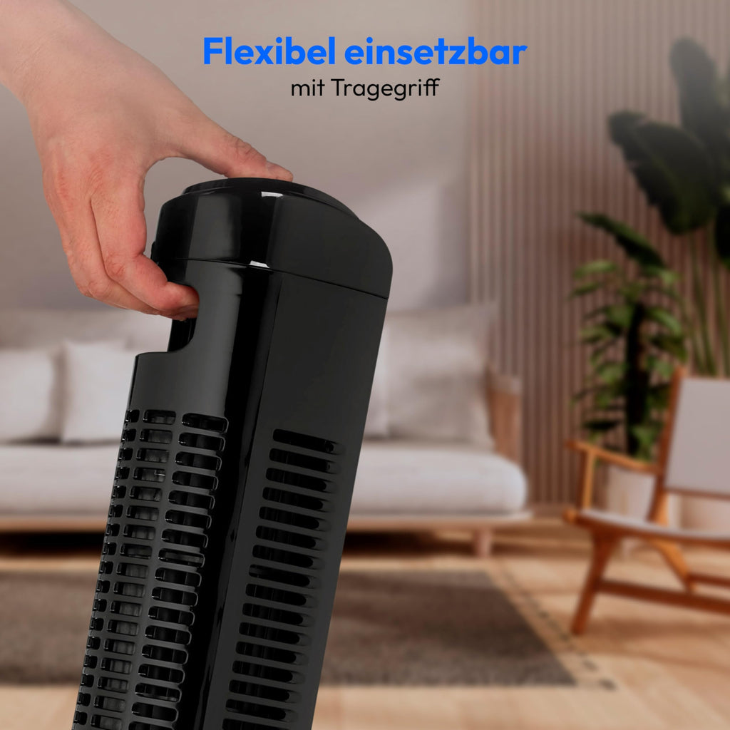 MEDION E11 TF Turmventilator mit Fernbedienung (3 Geschwindigkeitsstufen, leiser Schlafmodus, 45 Watt Leistung, 60° horizontale Oszillation, Timer, MD12067) schwarz