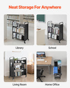 VEVOR Bücherwagen, 159 kg Tragkraft, Bibliothekswagen, 970x515x1225 mm, doppelseitiges W-förmiges Bücherregal mit Doppelbremsrollen, Abräumwagen für Wohnzimmer, Büro, Schule, Schwarz
