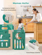 Dripex Laufstall Baby faltbar 150x150x62cm (14 Paneele) mit Spielboard, Laufgitter Baby, Kinderlaufstall & Babyzaun aus strapazierfähigem Plastik, Playpen für Innen & Außen, Braun
