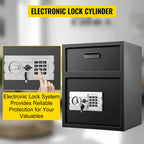 VEVOR Safe mit Einwurfschlitz Diebstahlsicherung, elektronischer Sicherheitstresor aus Kohlenstoffstahl, feuerfest, 2 Schlüssel, 2 Code-Sets, digitaler Safe LCD Dokument Waffe