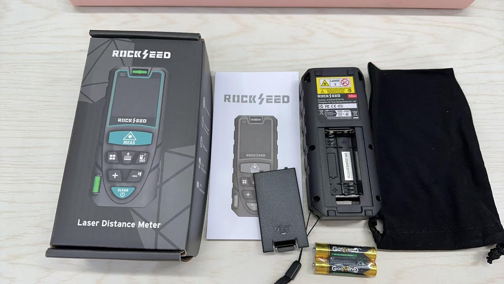 Laser-Entferungsmesser 100M,RockSeed Digitaler Lasermessgerät mit 2 Blasenebenen,Tragbarer Lasermessgerät M/In/Ft Einheit Hintergrundbeleuchtetes LCD zur Messung Entfernung/Fläche/Volumen/Pythagorean