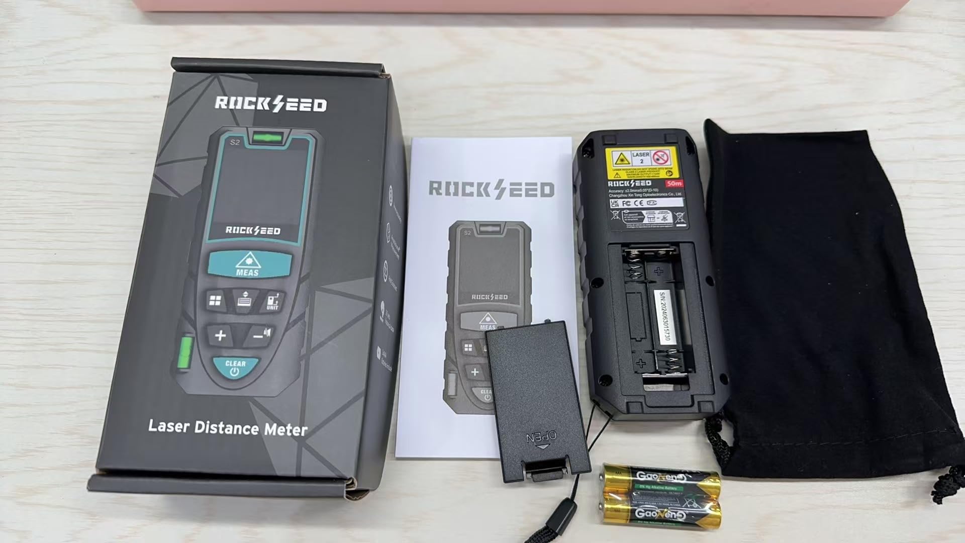 Laser-Entferungsmesser 100M,RockSeed Digitaler Lasermessgerät mit 2 Blasenebenen,Tragbarer Lasermessgerät M/In/Ft Einheit Hintergrundbeleuchtetes LCD zur Messung Entfernung/Fläche/Volumen/Pythagorean