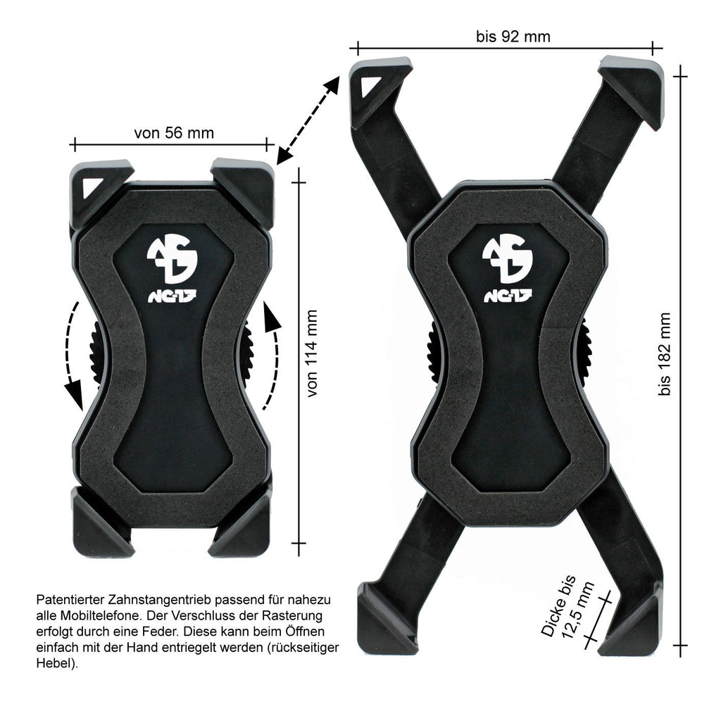 NC-17 Smartphone & Handy Halterung für Fahrrad, Bike, Motorrad | 360 Grad drehbar | für 4.5 - 6.8 Zoll Smartphones | Handyhalter für iPhone, Galaxy | Halter für Navigation und Mobiltelefon