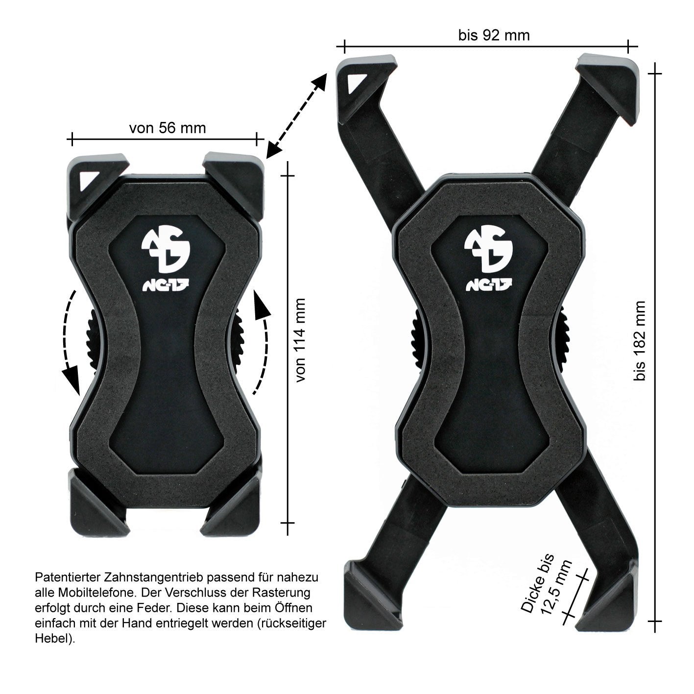 NC-17 Smartphone & Handy Halterung für Fahrrad, Bike, Motorrad | 360 Grad drehbar | für 4.5 - 6.8 Zoll Smartphones | Handyhalter für iPhone, Galaxy | Halter für Navigation und Mobiltelefon