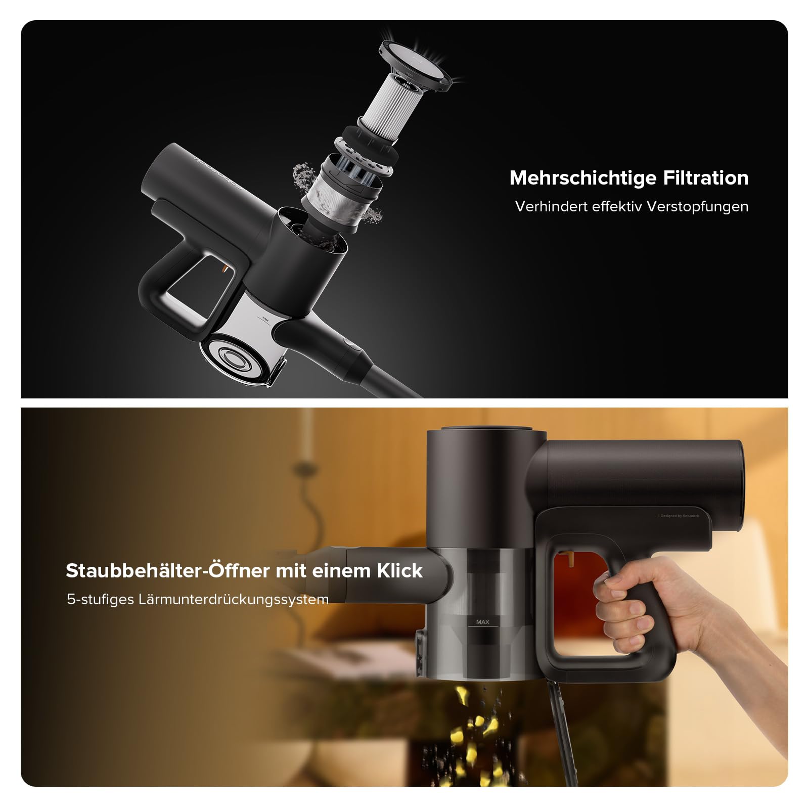 roborock F25 Combo Nass Trockensauger Akku Staubsauger 5-in-1, 90°C Hochtemperatur Selbstreinigung und Trocknung, 20.000 Pa Absaugleistung, Ultraleise Stielstaubsauger für Tierhaare, Harte Böden