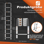 HBTower Teleskopleiter 2,6 m aus Aluminium, Klappbare Ausziehleiter mit Rutschfesten Füßen, Leicht & Stabil, Tragkraft 150 kg, Ideal für Heimwerker & Wohnwagen, Silber