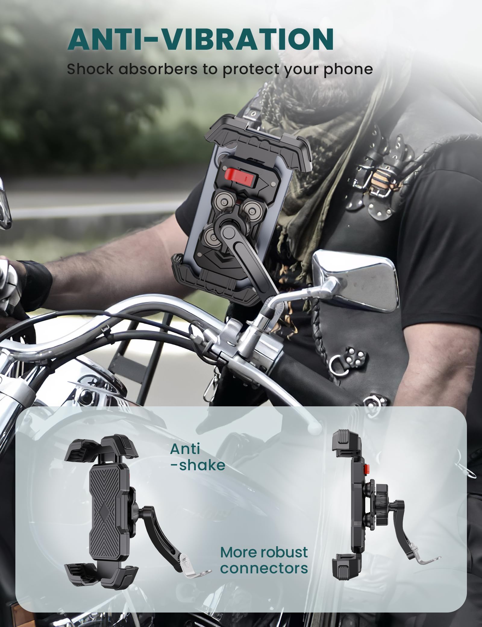 Grefay Motorrad Handyhalterung [Doppelt Vibrationsgedämpft] Universal Handy Halterungen für Motorrad Rückspiegel Mit 360 Drehen für 4,5-7,2 Zoll Smartphone