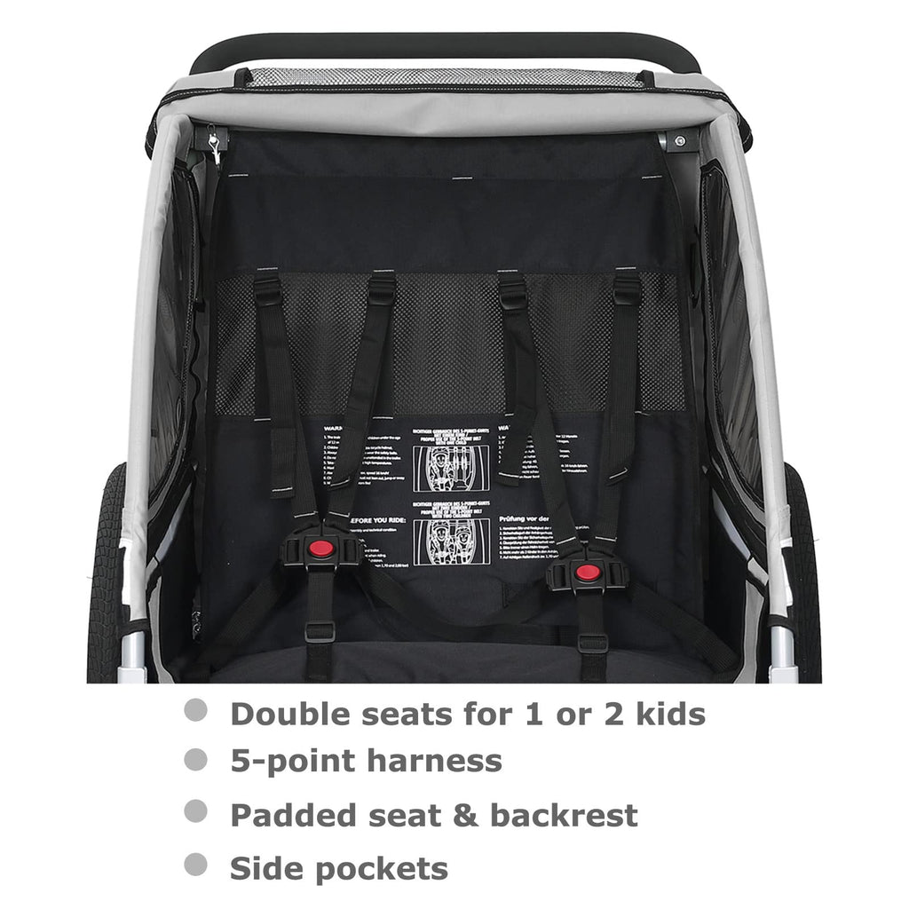 Tiggo S2 Kinderanhänger mit Federung Jogger 2 in 1 Kinder Buggy fahrradanhänger Anhänger 360° Drehbar (Grau)