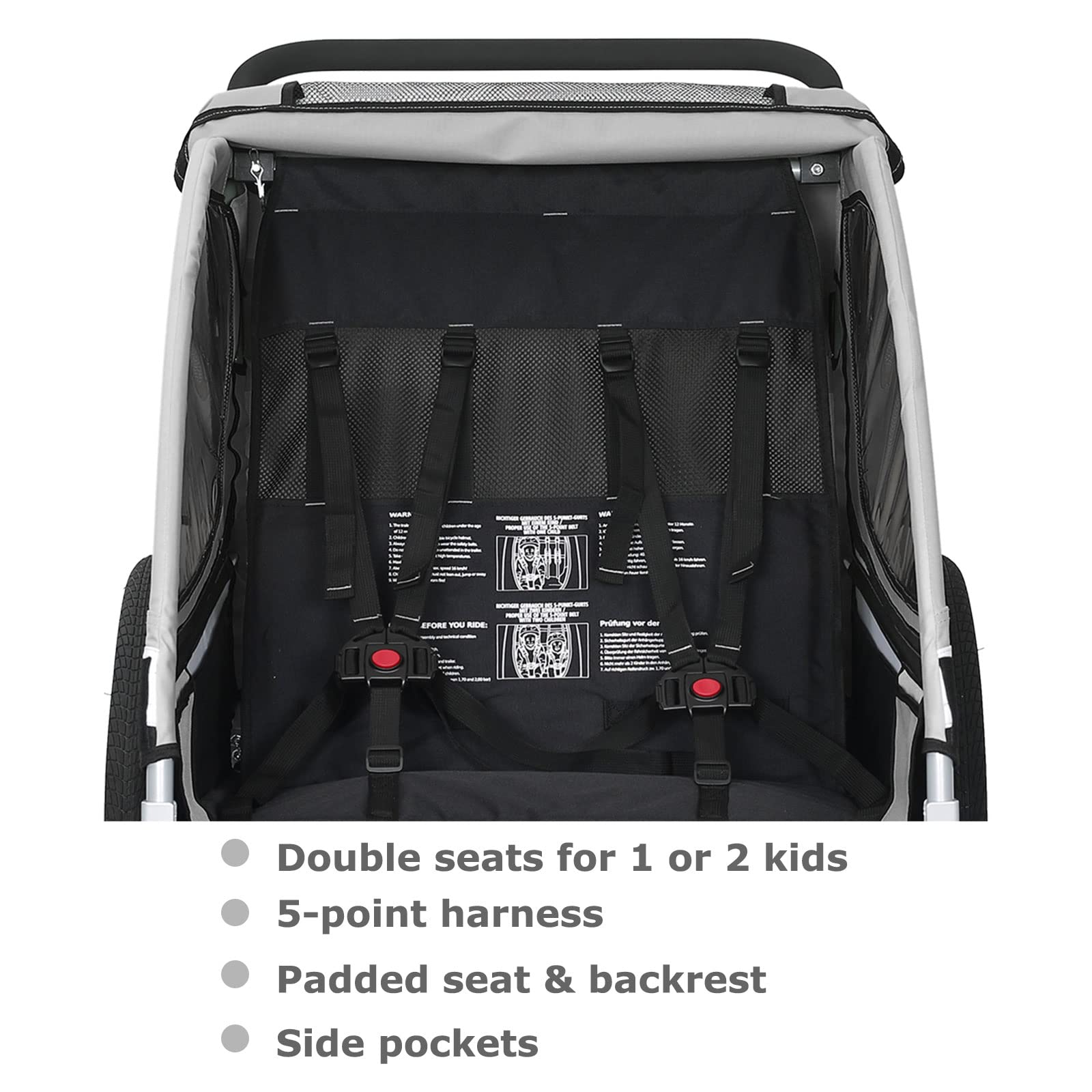 Tiggo S2 Kinderanhänger mit Federung Jogger 2 in 1 Kinder Buggy fahrradanhänger Anhänger 360° Drehbar (Grau)