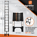 HBTower Teleskopleiter 3,8 m aus Aluminium, Klappbare Ausziehleiter mit Rutschfesten Füßen, Robust & Tragbar, Tragkraft 150 kg, Ideal für Dachrinnenreinigung & Außenreparaturen, Schwarz