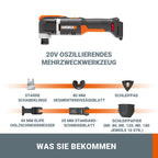 WORX WX696.9 Akku-Multifunktionswerkzeug – Elektrisches 20V Werkzeug zum Schneiden, Sägen, Schleifen & mehr – Ohne Akku & Ladegerät